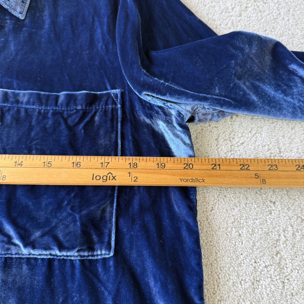 Pilcro Velvet Button Down Shirt Womens Medium Navy Blue Long Sleeve Pockets - Picture 8 of 11